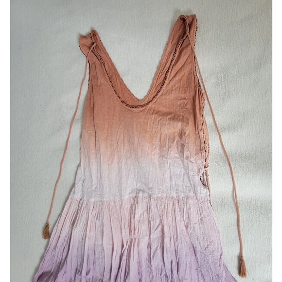 Free People Tunic Top Dress Bali Birdi Embroidered Open Tie Back Cottagecore - Picture 3 of 16